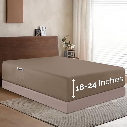 Elegant Comfort 1500 Premium Hotel Quality 18-24 Inches Deep - Extra Deep Pocket Single Fitted Sheet for High Mattress, Luxury and Softest, Smart Pocket - Wrinkle Free, Full, Taupe