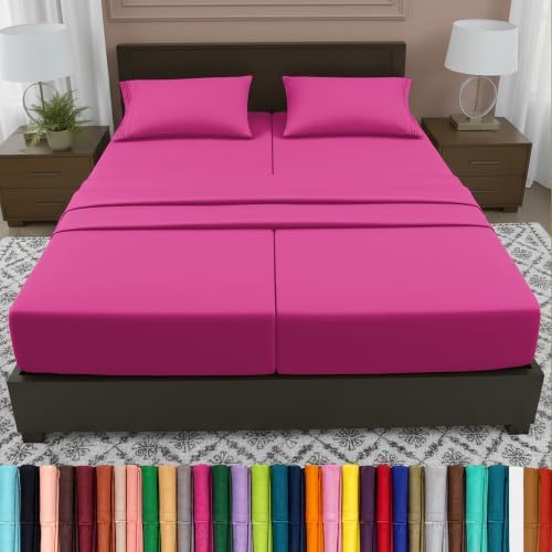 Elegant Comfort Luxury 5-Piece Bed Sheet Set - Luxury Bedding 1500 Premium Hotel Quality Microfiber, Wrinkle Resistant Cool & Breathable, Easy Elastic Fitted, Split King, Hot Pink