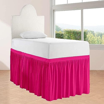 Full XL 34" Inch Drop Long Dorm Bed Skirt, Ruffled Pattern College Dorm Room Bed Skirts, Split Corner, Easy Care, No Wrinkle Microfiber Bed Skirt