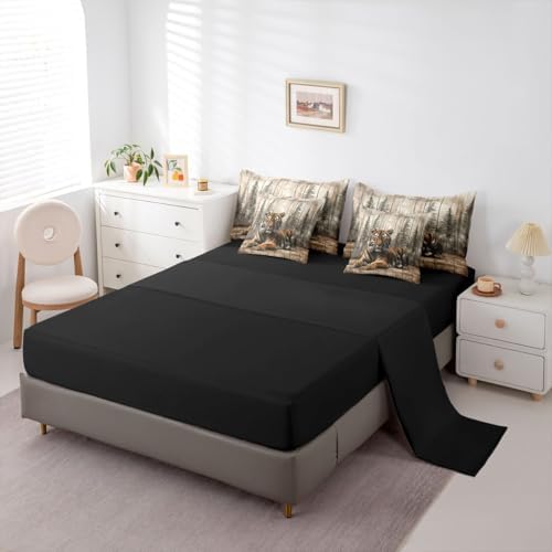 Erosebridal 3D Tiger Full Comforter Set with Sheets 7 Piece Wild Animals Bed in A Bag Natural Hunting Wildlife Bedding Sets for Women Adults Vintage Woodland Forest Bed Set
