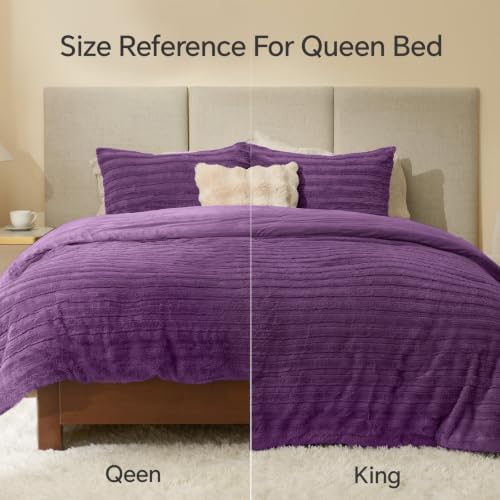 BEDELITE Faux Fur King Size Comforter Set, Fluffy Bed Set, Purple