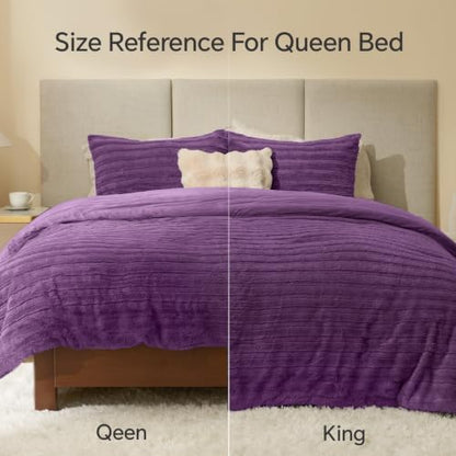 BEDELITE Faux Fur King Size Comforter Set, Fluffy Bed Set, Purple