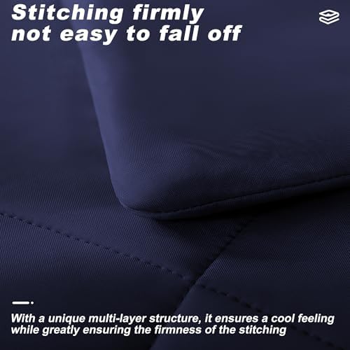 Cooling Comforter Queen Size, Double-Sided Cold Tech Fabric Quilted Bed Comforters Cooling Blanket for Hot Sleepers, Breathable Lightweight Summer Bedding, All-Season Ice Blanket, Navy Blue
