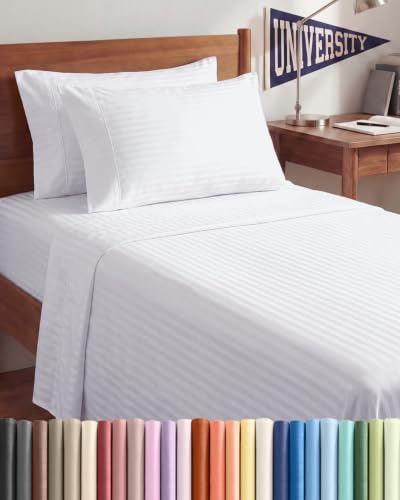 Twin 4 Piece Bed Sheet Set - Breathable & Cooling Sheets - Striped White