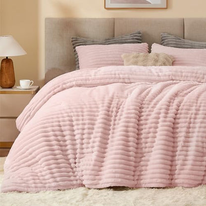 BEDELITE Fleece California King Comforter Set, Fluffy Bed Set, Pink