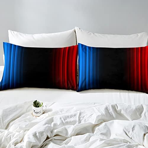 Feelyou Geometric Abstract Ombre Women Bed Sheets Kids Teens Blue Red and Black Striped Sheet Set Decor Modern Fashion Bed Set Bedroom Collection 3Pcs Twin Size