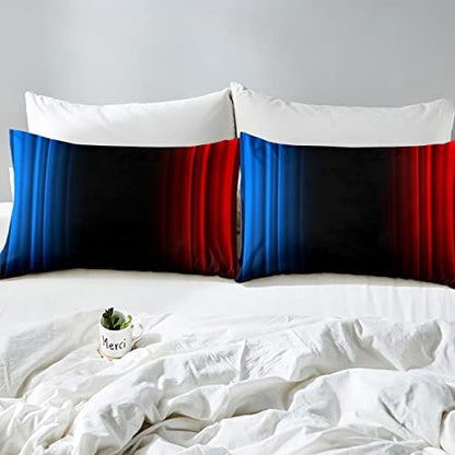 Feelyou Geometric Abstract Ombre Women Bed Sheets Kids Teens Blue Red and Black Striped Sheet Set Decor Modern Fashion Bed Set Bedroom Collection 3Pcs Twin Size