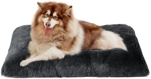 EHEYCIGA Fluffy Dog Crate Bed, Plush Extra Large Plus Dog Pillow, Dark Grey