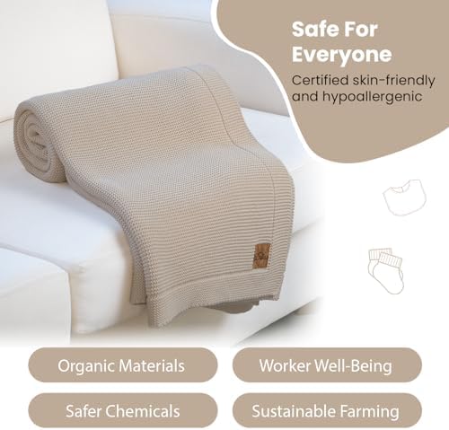 Dalisa Alina GOTS Organic Cotton Throw Blanket, Earth Ivory, 80x90 in