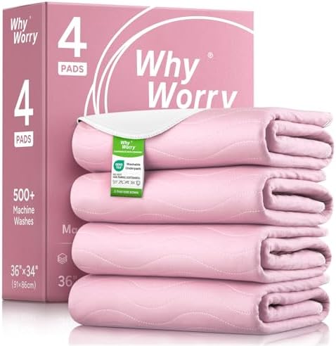 WHYWORRY Washable Bed Pads for Adult Incontinence, 34"x36", Pink, 4 Count