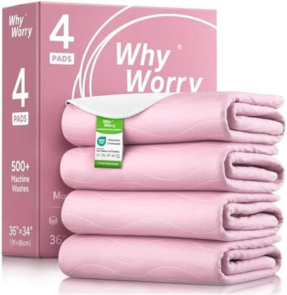 WHYWORRY Washable Bed Pads for Adult Incontinence, 34"x36", Pink, 4 Count