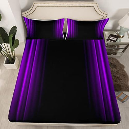 Feelyou Geometric Abstract Ombre Bed Sheets Kids Teens Purple and Black Striped Sheet Set Decor Modern Fashion Bed Set Bedroom Collection 4Pcs Queen Size