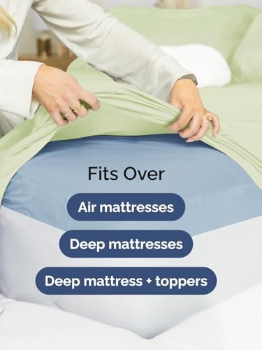 Extra Deep Queen Sheet Set - 4 Piece Cooling Sheets - Light Sage Green