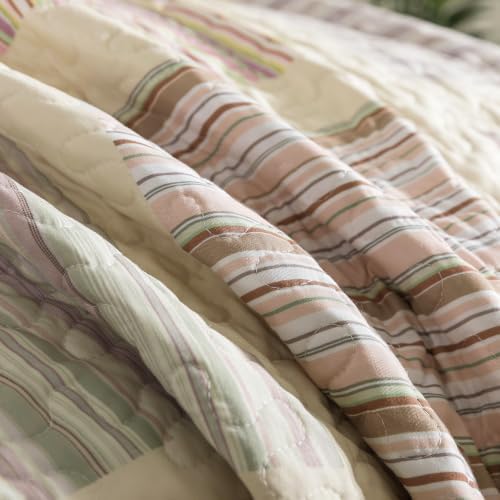 HoneiLife Quilt Sets King Size - 3-Pieces Microfiber Quilts Lightweight Bedspreads Striped Coverlets Rustic Bed Cover King Quilt Bedding Set All Season Quilts