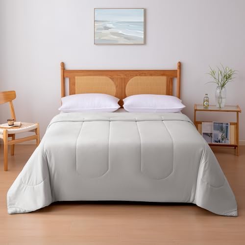 Amazon Basics Cooling Comforter, Temperature Regulating Blanket for Hot Sleepers, Summer & All Season Bedding, Lightweight, 68"x90", Twin, Gray