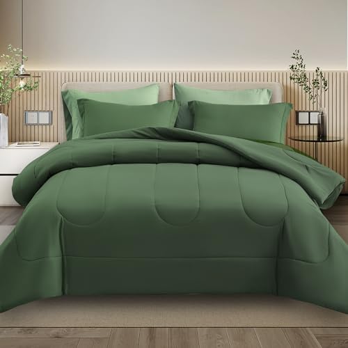 Maple&Stone Full Comforter Set 7 Pieces Bed in a Bag Olive Green Bed Set