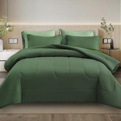 Maple&Stone Full Comforter Set 7 Pieces Bed in a Bag Olive Green Bed Set