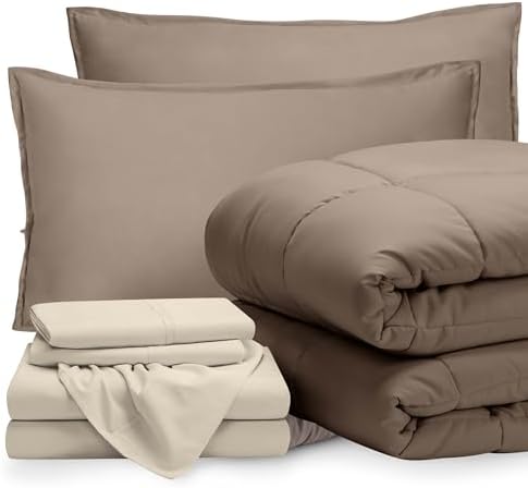 Bare Home Bed-in-A-Bag 7 Piece Set (King, Taupe/Sand)