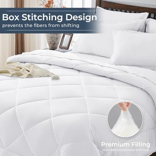 HEVUMYI 7-Piece California King Comforter Set, White Bed in a Bag
