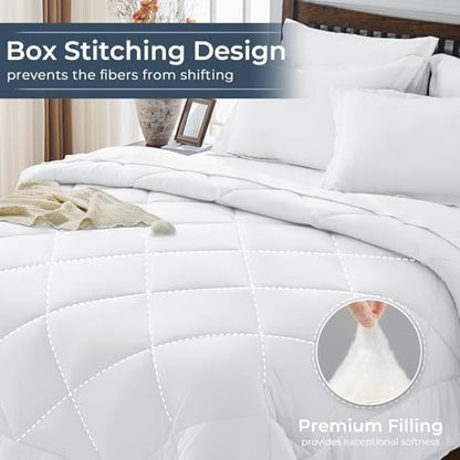 HEVUMYI 7-Piece California King Comforter Set, White Bed in a Bag