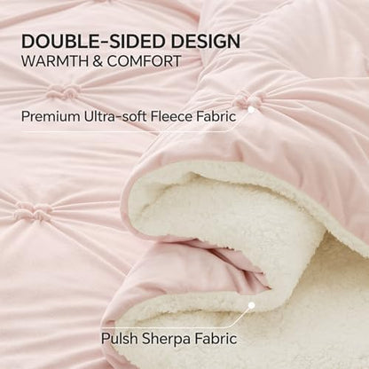 BEDELITE Fluffy Sherpa Twin Comforter Set,Pintuck-Pink