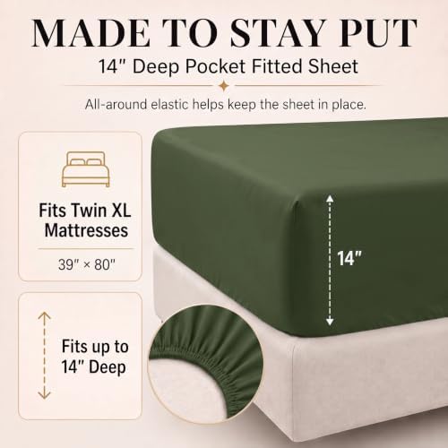 CozyLux Twin XL Comforter Olive Green, 5 Pieces Bed in a Bag