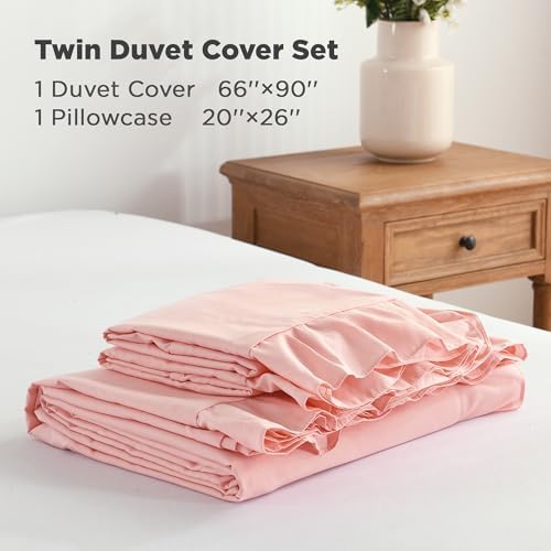 Andency Blush Ruffle Duvet Cover Twin, Shabby Chic Farmhouse Bedding Set