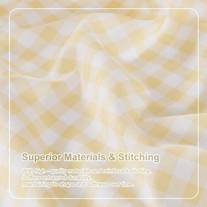 Gingham Queen Sheet Set, Lightweight Super Soft Brushed Microfiber Plaid Bed Sheets with 16" Deep Pocket, 4 Piece Ruffle Farmhouse Bedroom Decor, Yellow