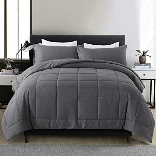 DOWNCOOL Full Size Comforter Sets -All Season Bedding Comforters Sets with 2 Pillow Cases -3 Pieces Bed Set Down Alternative Comforter Set -Grey Bedding Sets Full(82"x86")