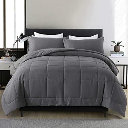 DOWNCOOL Twin Comforter Set -All Season Bedding Comforters Sets with 1 Pillow Case -2 Pieces Bed Set Down Alternative Comforter Set -Grey Twin Bedding Sets(64"x88")