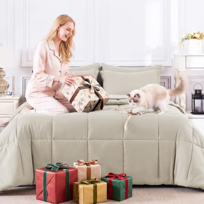 CozyLux Twin XL Comforter Set, 5-Piece Bed in a Bag, Beige
