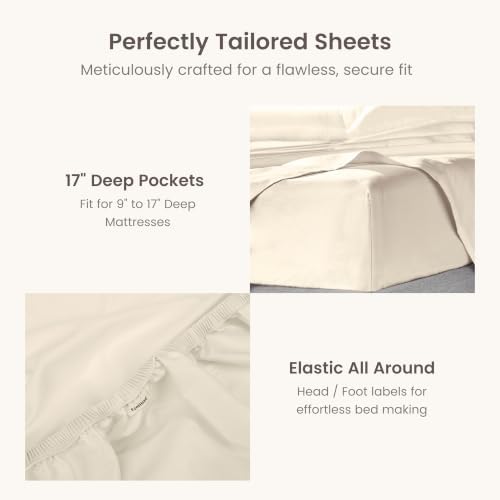 BIOWEAVES 100% Organic Cotton 1 California King Fitted Sheet Only | 300 Thread Count Sateen Weave GOTS Certified with Deep Pockets - Undyed Natural