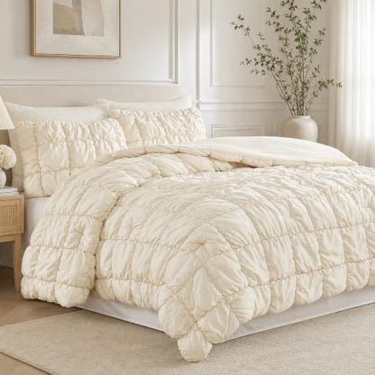 Amélie Home Queen Bubble Comforter Set, Soft, Beige, 3-Piece