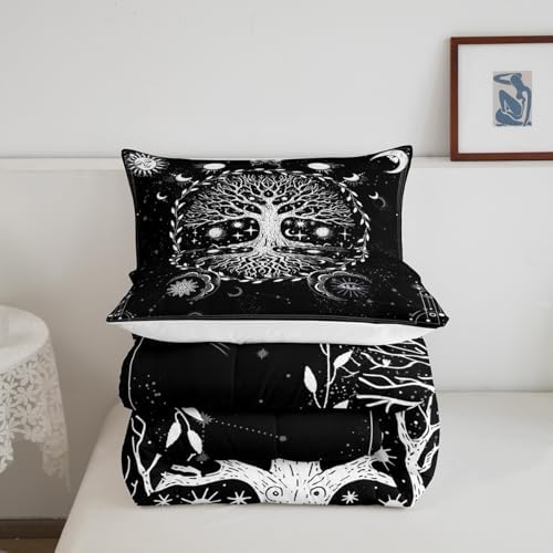 Sun Moon Astrology Comforter for Boys Kids Girls Boho Galaxy Comforter Set Full Size Home Decor Soft Trees Bedding Set Constellation Teens Bedroom Down Duvet,1 Comforter with 2 Pillowcase
