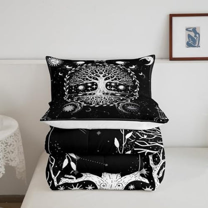 Sun Moon Astrology Comforter for Boys Kids Girls Boho Galaxy Comforter Set Full Size Home Decor Soft Trees Bedding Set Constellation Teens Bedroom Down Duvet,1 Comforter with 2 Pillowcase