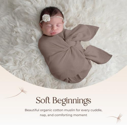 100% Cotton Organic Muslin Baby Swaddle Blanket GOTS & Fairtrade Certified Organic Cotton - Couch Living Room and Bedroom Decor - 4 Layer Super Soft and Cozy (Moon Rock, Baby)