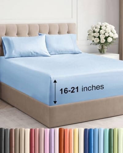 Extra Deep Pocket Full Size Sheet Set - Breathable & Cooling - Light Blue
