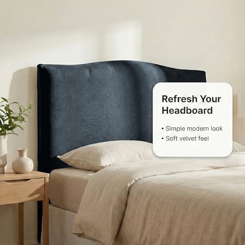 WOMACO Velvet Bed Headboard Slipcover Protector Stretch Solid Color Dustproof Cover for Bedroom Decor (Dark Gray, 35" - 50")