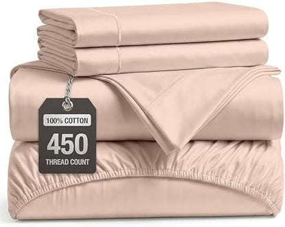 450TC 100% Long-Staple Cotton King Sheets - Soft Sateen Weave, Sepia Rose