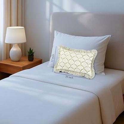 CPC Block Print Fern Regal Ruffle Cotton Lumbar Pillow Cover 12x20 inch