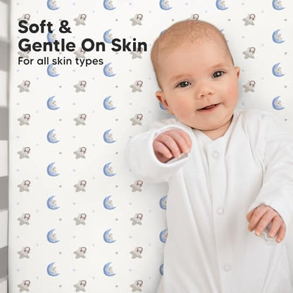 KeaBabies 2pk Organic Cotton Crib Sheets for Boys Girls 52x28, Cosmo