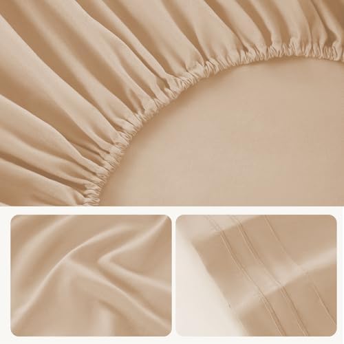 ROSE&RISY Khaki Full Sheet Set, 4 Pieces Soft Bedding Full Sheet Set, Breathable and Cooling,Includes 1 Fitted Sheet, 1 Flat Sheet, 2 Pillowcases - Deep Pocket (Khaki, Full)