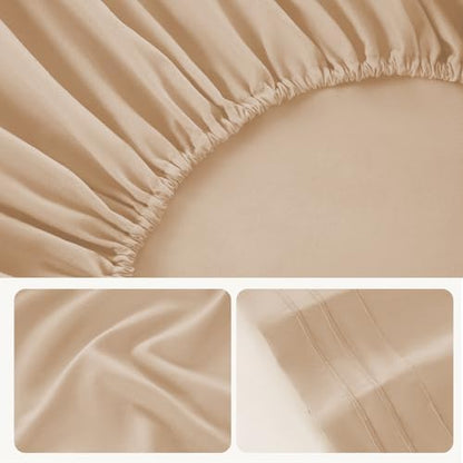 ROSE&RISY Khaki Full Sheet Set, 4 Pieces Soft Bedding Full Sheet Set, Breathable and Cooling,Includes 1 Fitted Sheet, 1 Flat Sheet, 2 Pillowcases - Deep Pocket (Khaki, Full)