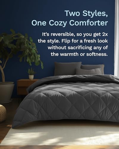 ViscoSoft Full Comforter - Cloud-Soft Down Alternative Duvet Insert, All Season Cooling Lightweight Reversible Quilted Blanket for Bedroom & Guest Room, Oeko-TEX Certified, Black/Gray