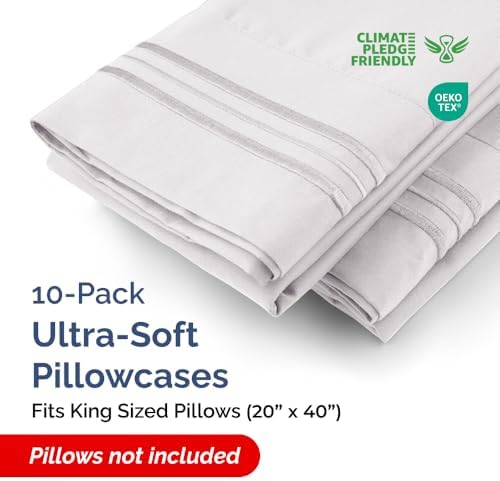 King Pillow Cases Set of 10 - Ultra Soft Pillowcase Covers - French Grey
