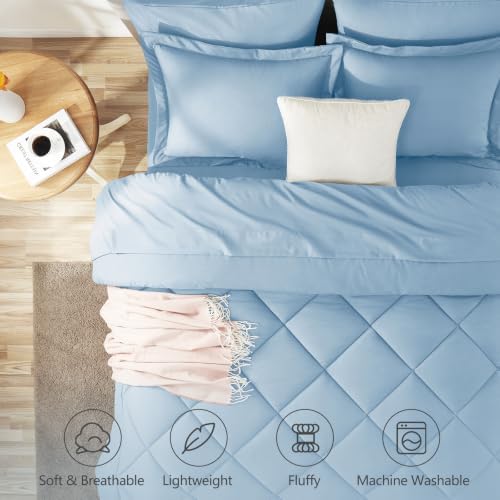 CozyLux Full Comforter Set 82"x86" Baby Blue - 7 Piece Bed in a Bag