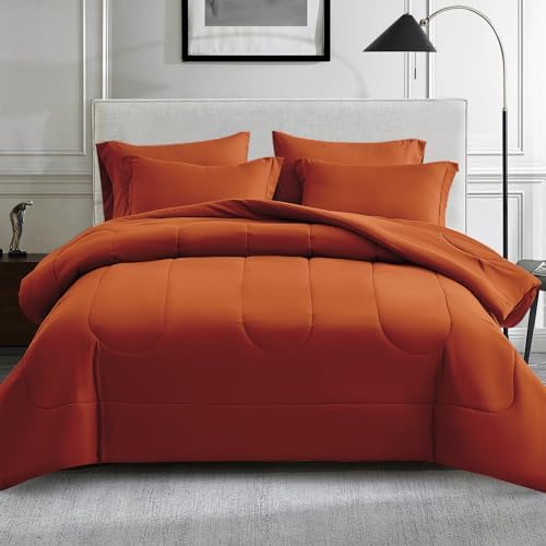 Maple&Stone Full Comforter Set 7 Pieces Bed in a Bag Brunt Orange Bed Set