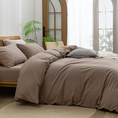 BESTOUCH Cotton Solid Duvet Cover Set Pine Bark Brown Alaska King