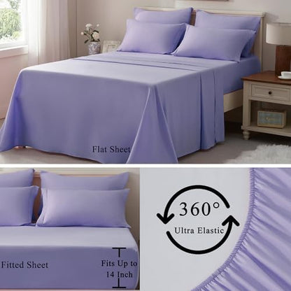 ELNIDO QUEEN® Full Comforter Set Light Purple, 7 Pieces Bed in a Bag Full Size, Bed Set for All Seasons, Lavender Bedding Sets with Comforter, Flat Sheet, Fitted Sheet, Pillowcases and Pillow Shams