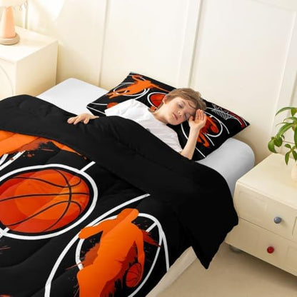 Basketball Court Comforter Set Toddler Size,Ball Sport Games Theme Bedding Sets 2Pcs for Kids Girls Boys Room Decor,Basketball Hoop Sports Quilted Duvet Geometric Lines Down Comforter,1 Pillowcase